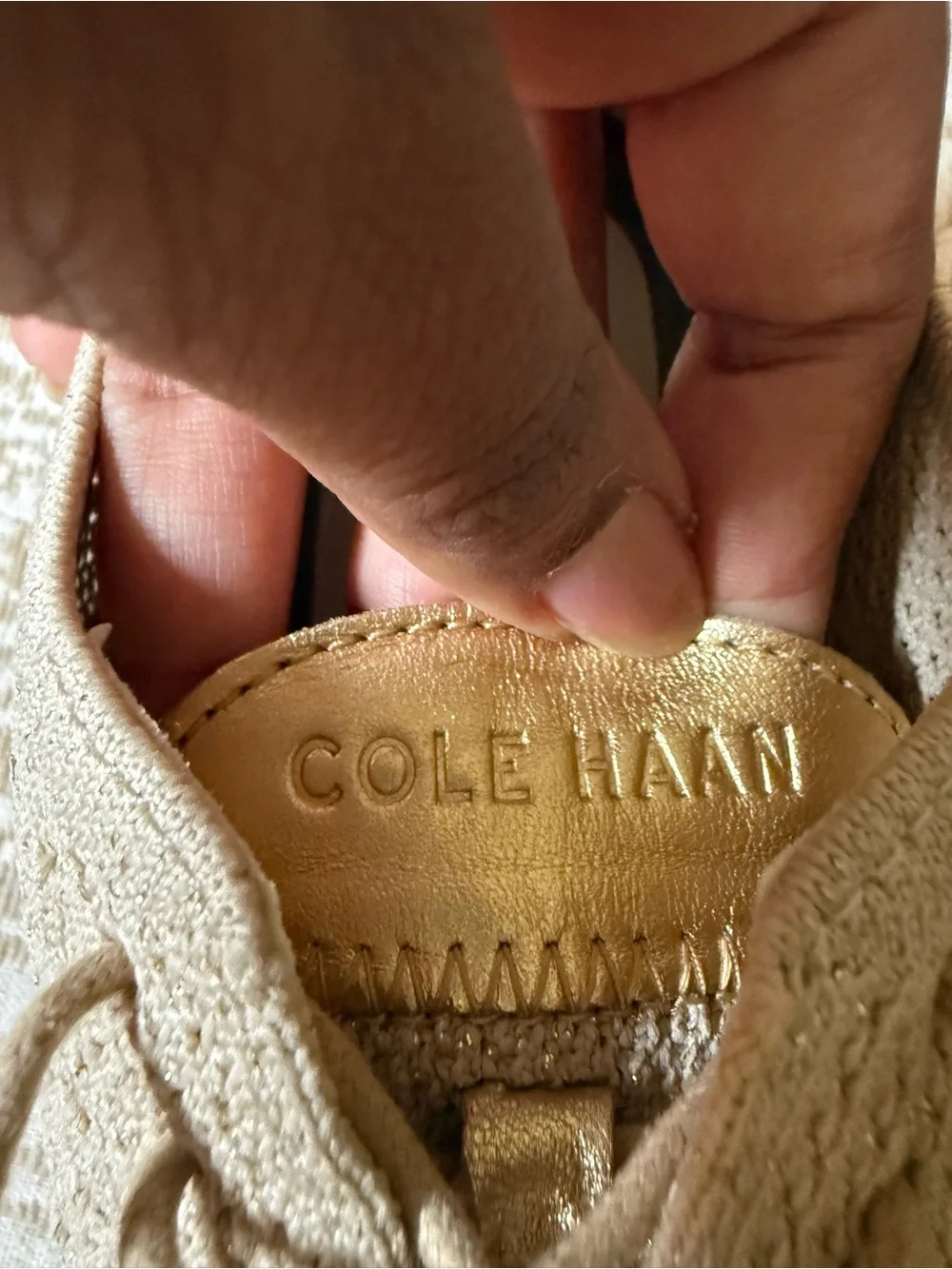 Cole Haan Beige & Gold Knit Lace-Up Sneaker with White Sole